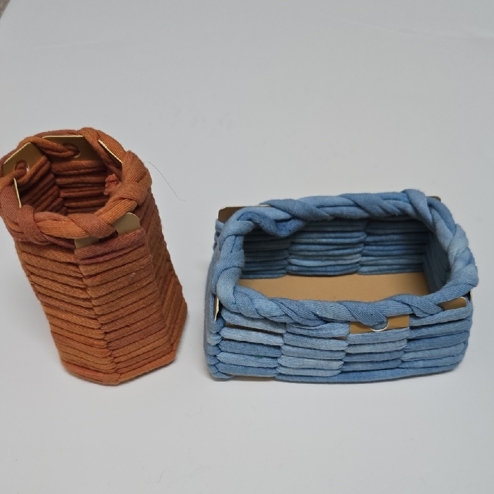 Handmade Set of Woven Baskets in Orange and Blue